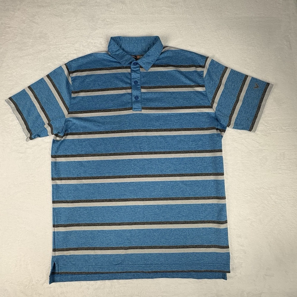 Callaway Polo Shirt Mens L Blue Gray Striped Opti Dri Performance Golf
